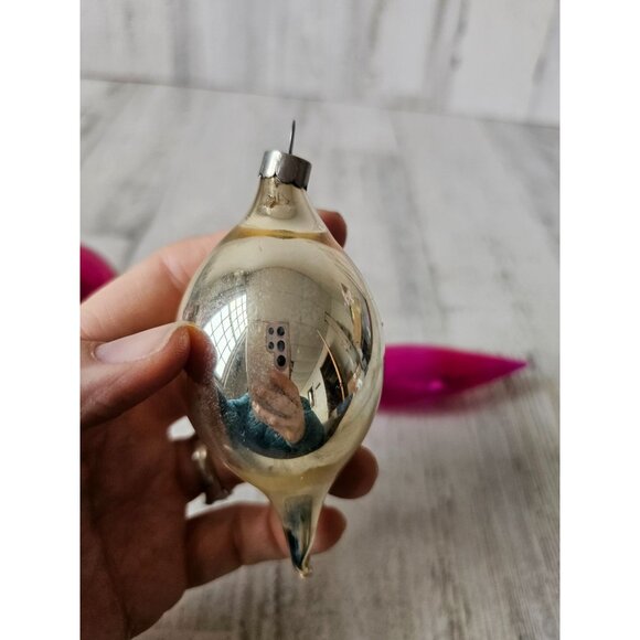 Antique silver pink mercury glass ornament teardrop set Xmas tree - Picture 7 of 16